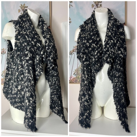 Kensie Black Grey Soft Cozy Textured Open Drape Waterfall Cardigan Vest Size XL - Picture 1 of 8